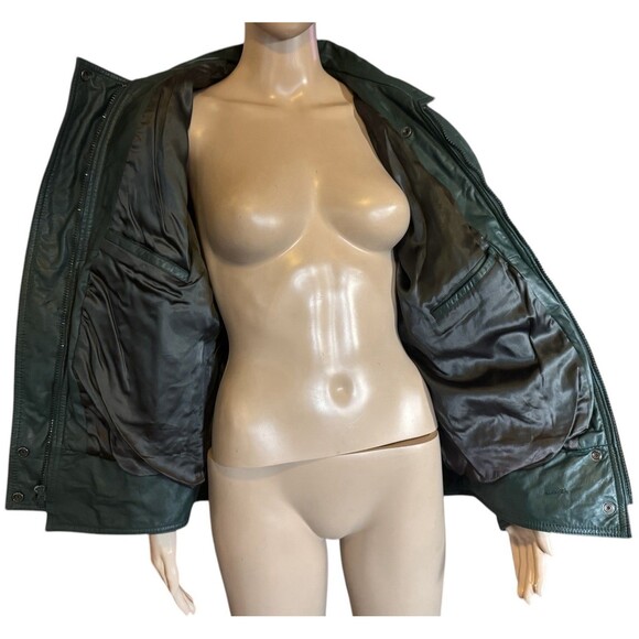 Vintage 80s Pelle Cuir Green Pine Leather Crop Jacket Sz S Small - Picture 11 of 15